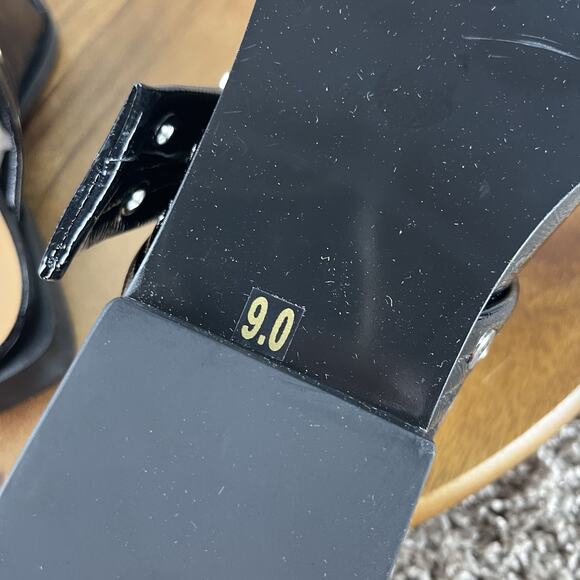 SIZE 9 - Steve Madden Graya Women's Patent Leather Flat Black Faux Strappy NEW - Picture 9 of 11